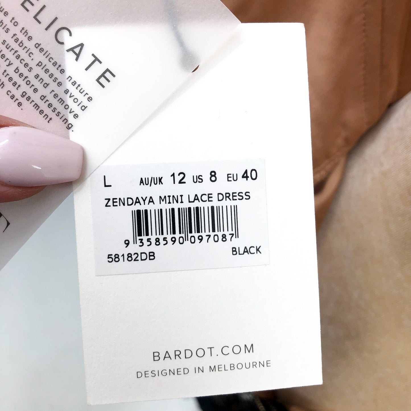 BARDOT Women's Zendaya Mini Lace Dress Large Black Nude Off Shoulder NWT