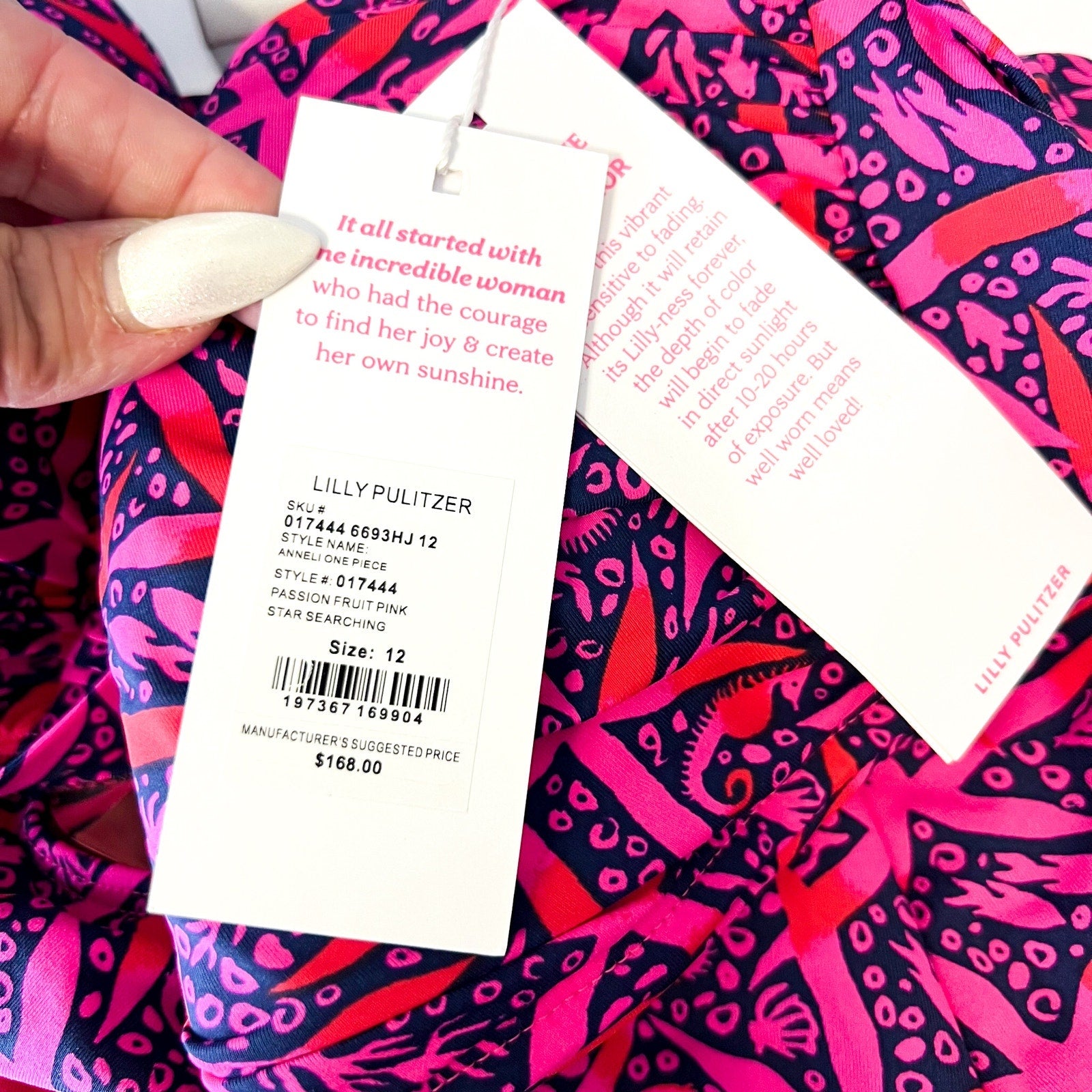 LILLY PULITZER Anneli One Piece Swimsuit Size 12 Passion Pink Star Searching NWT