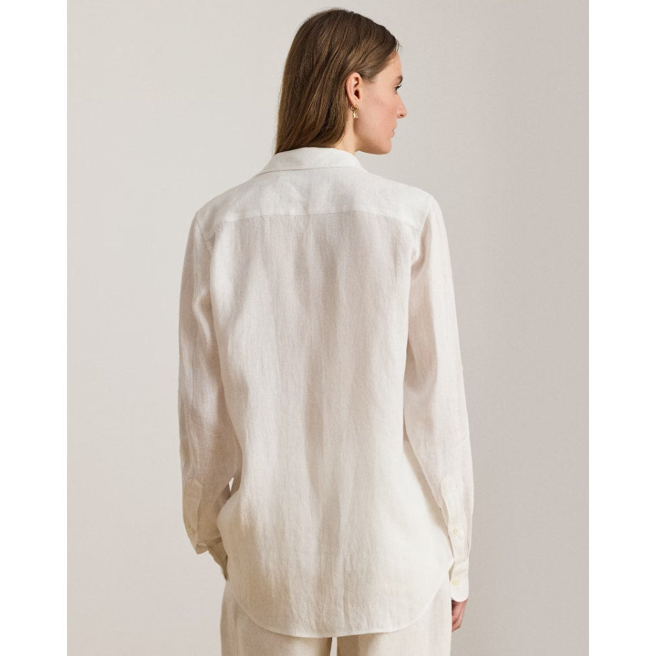 LAUREN RALPH LAUREN Womens Linen Shirt Medium White Roll Tab Sleeve NWT
