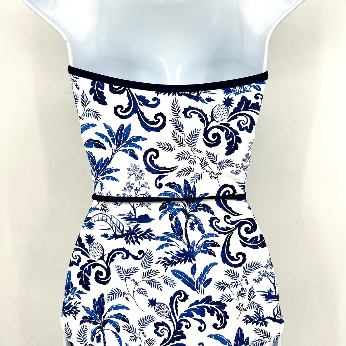TOMMY BAHAMA Terrazzo Tile Bandeau One Piece Swimsuit Size 8 Blue Floral NWT