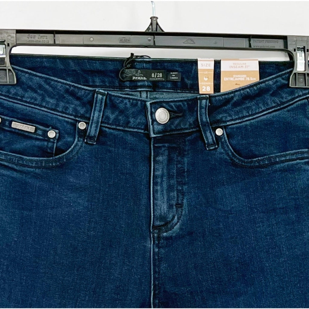 Prana Womens Sienna Skinny Jeans 28x31 US 6 Deep Blue Stretch Denim Mid Rise NWT