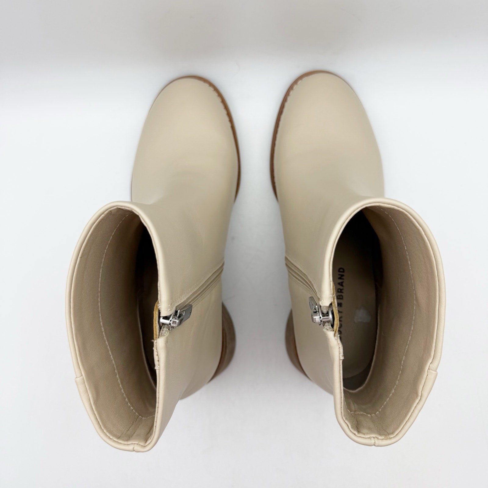 Lucky Brand Womens Cassia Ankle Booties US 6.5 Beige Vanilla Bean Leather NIB