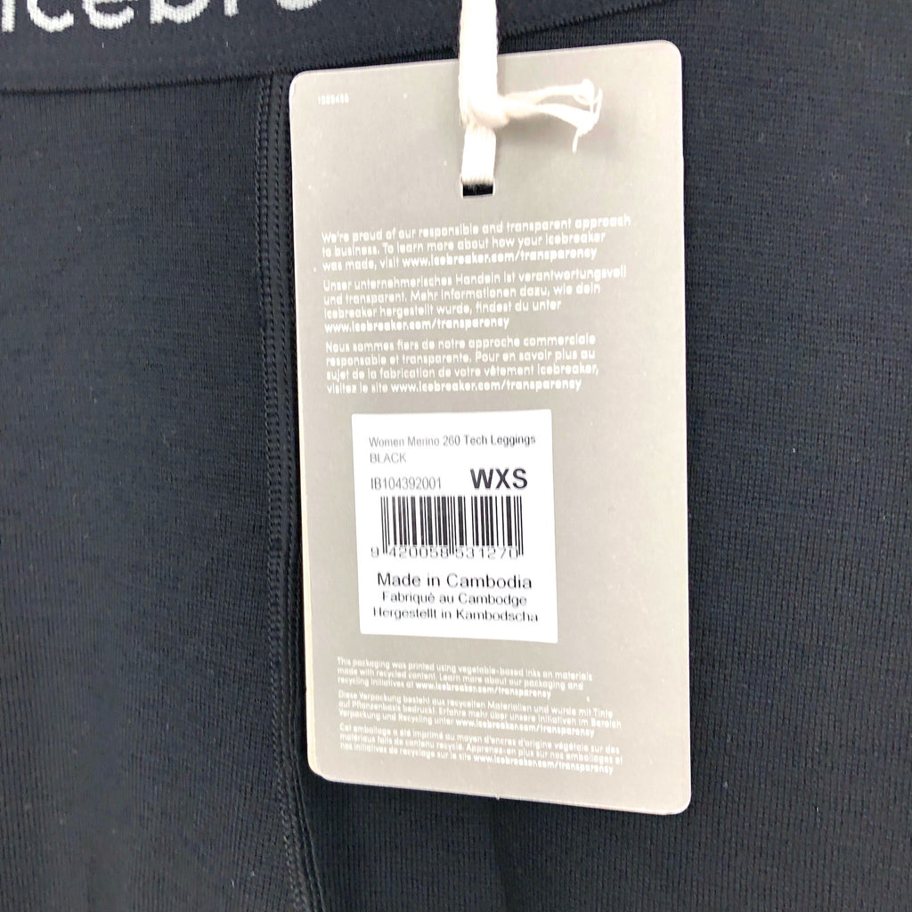 ICEBREAKER Women's Merino 260 Tech Thermal Leggings XS Black Base Layer NWT