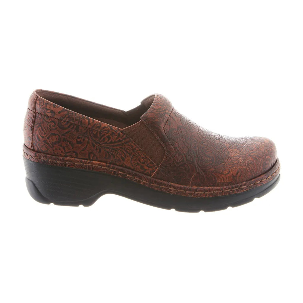 KLOGS FOOTWEAR Womens Naples Clogs Size 10 Wide Brown Embossed Floral SR NWOB