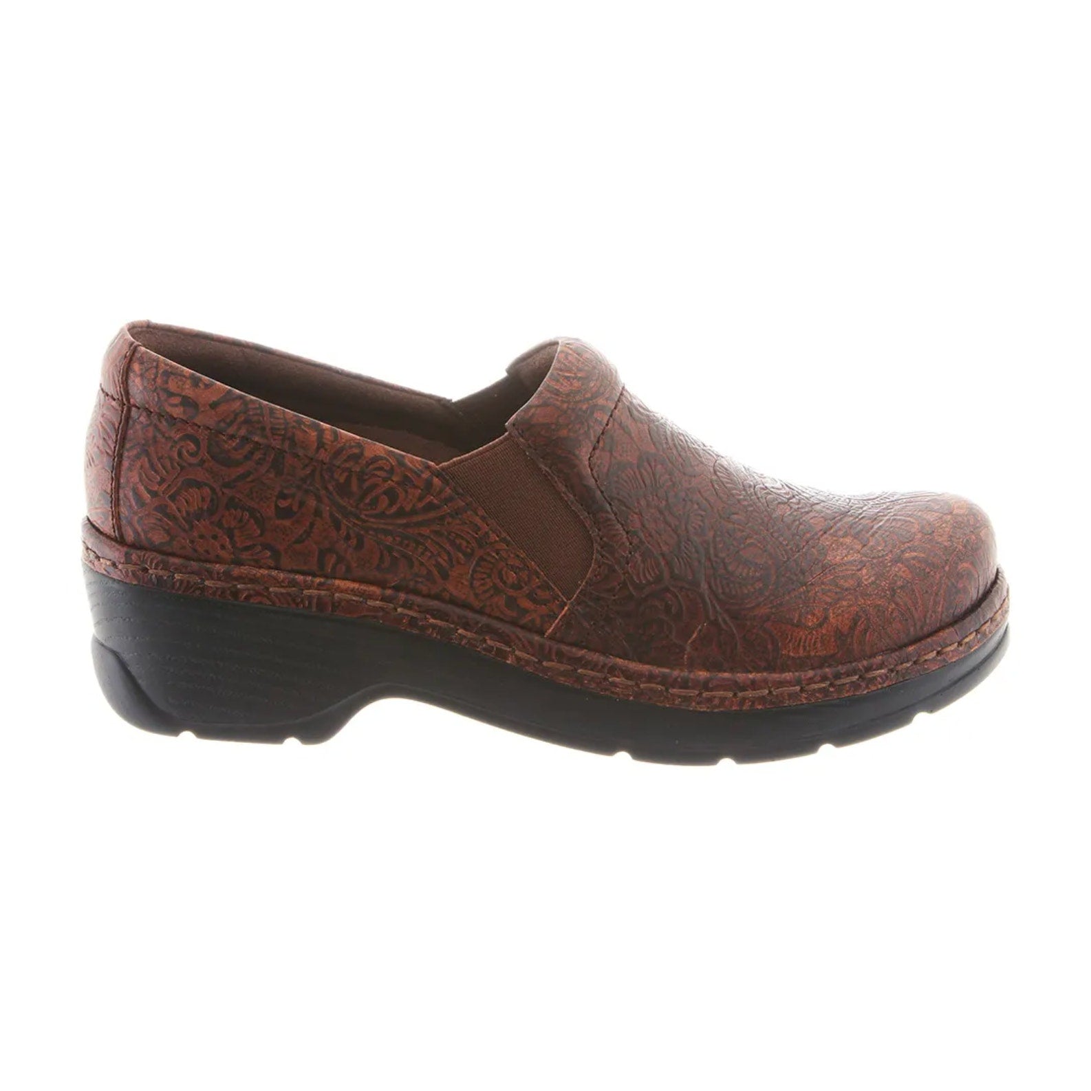 KLOGS FOOTWEAR Womens Naples Clogs Size 10 Wide Brown Embossed Floral SR NWOB