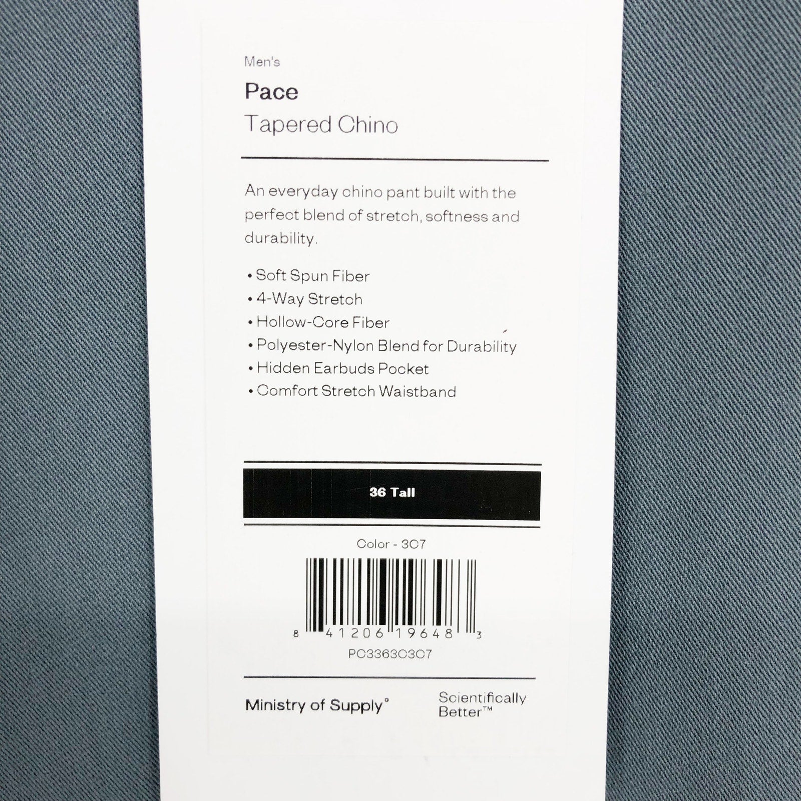 MINISTRY OF SUPPLY Men's Pace Tapered Chino Pants 36x35 Blue Flat Front NWT