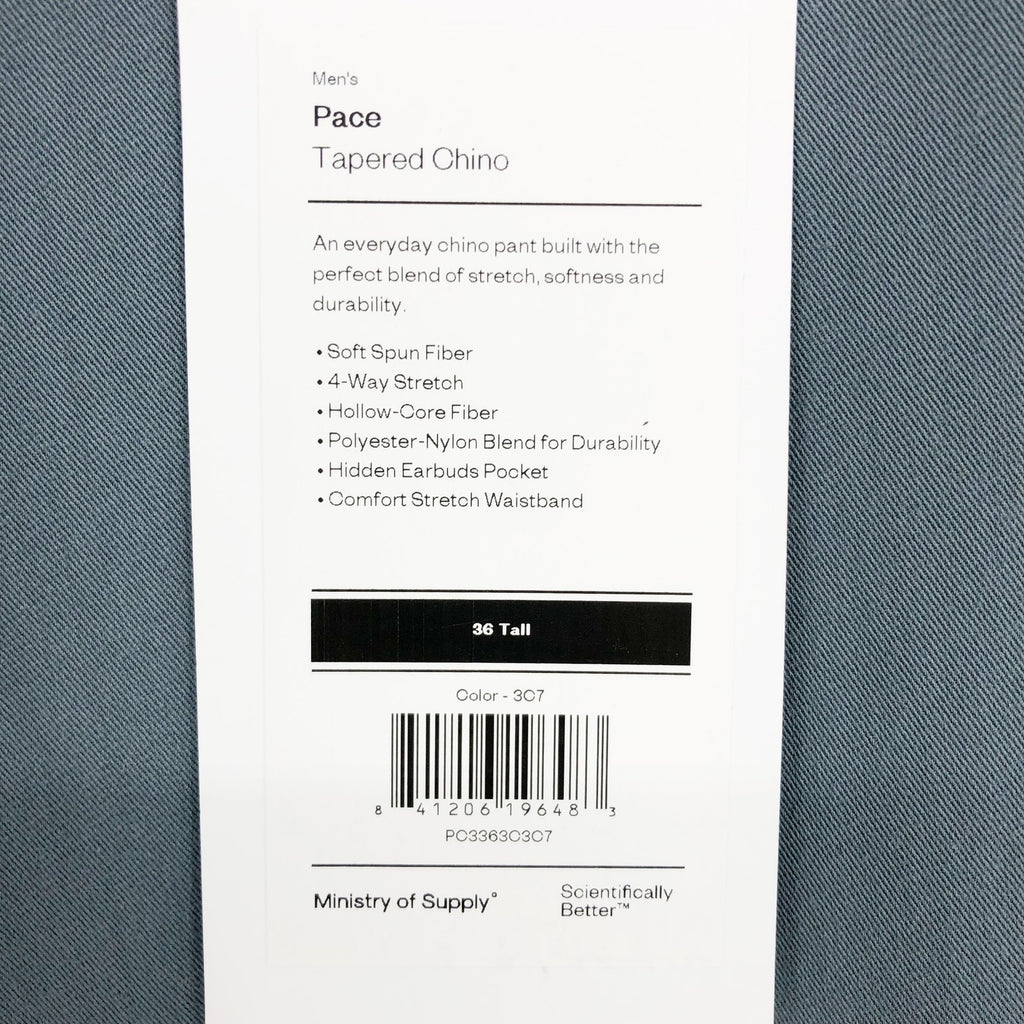 MINISTRY OF SUPPLY Men's Pace Tapered Chino Pants 36x35 Blue Flat Front NWT