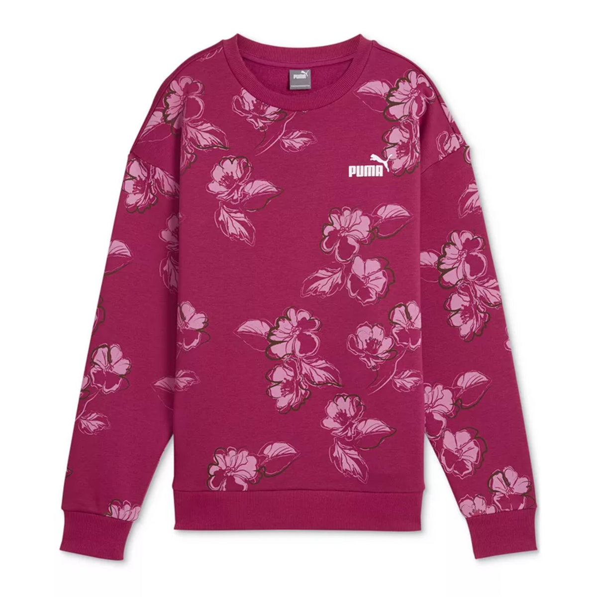 PUMA Women's Essentials Floral Vibes Sweatshirt Small Pink Magenta Crewneck NWT