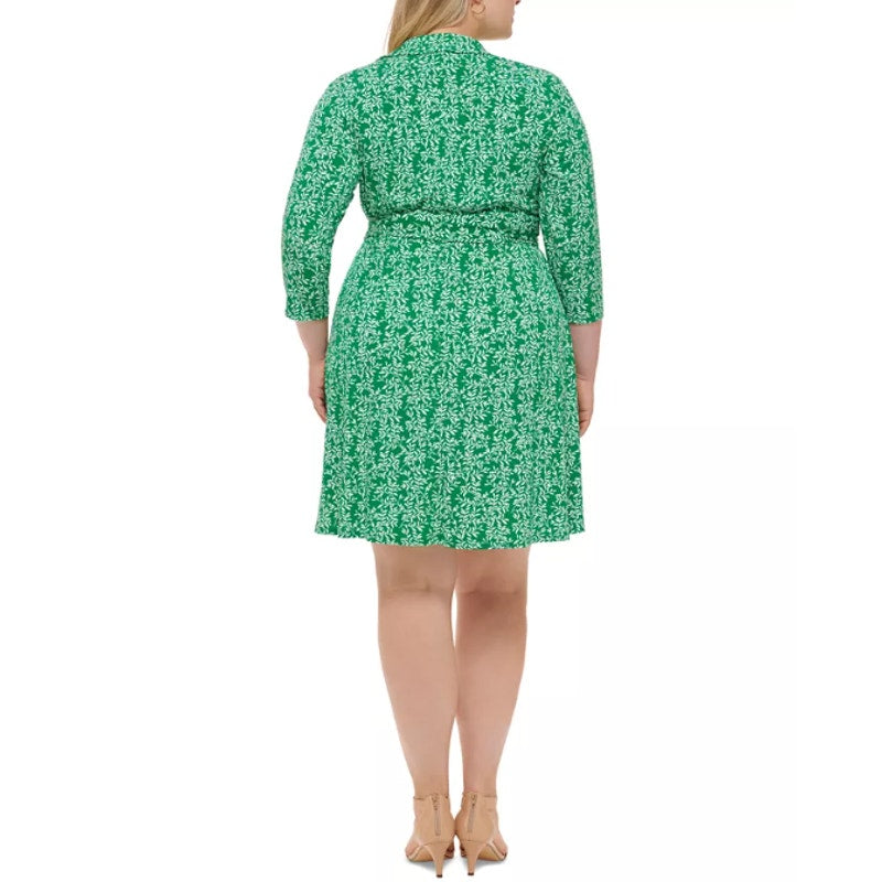 JESSICA HOWARD Faux Wrap Dress 14W Green Printed 3/4 Sleeve NWOT