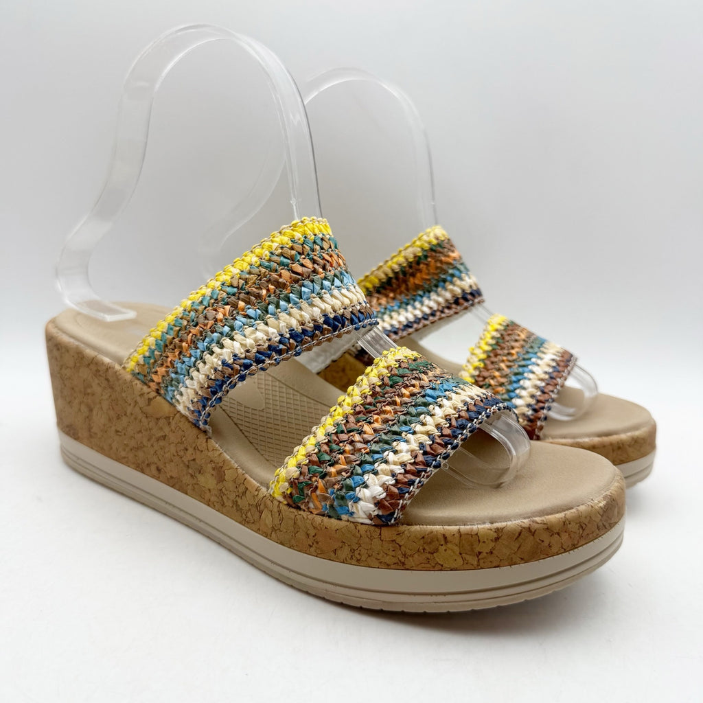 LifeStride Womens Resort Wedge Sandals US 6.5 M Multicolor Raffia Slip On NWOB