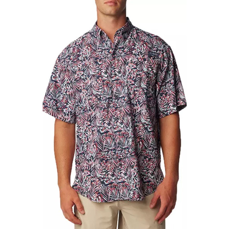 COLUMBIA PFG Mens Super Tamiami Short Sleeve Shirt Small Red Blue Print NWT