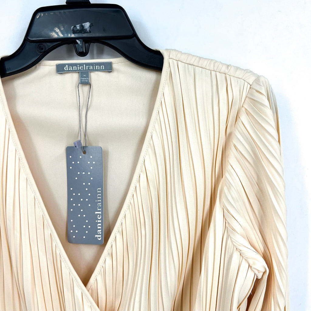 DANIEL RAINN Womens Pleated Peplum Blouse Medium Ivory Long Sleeve NWT