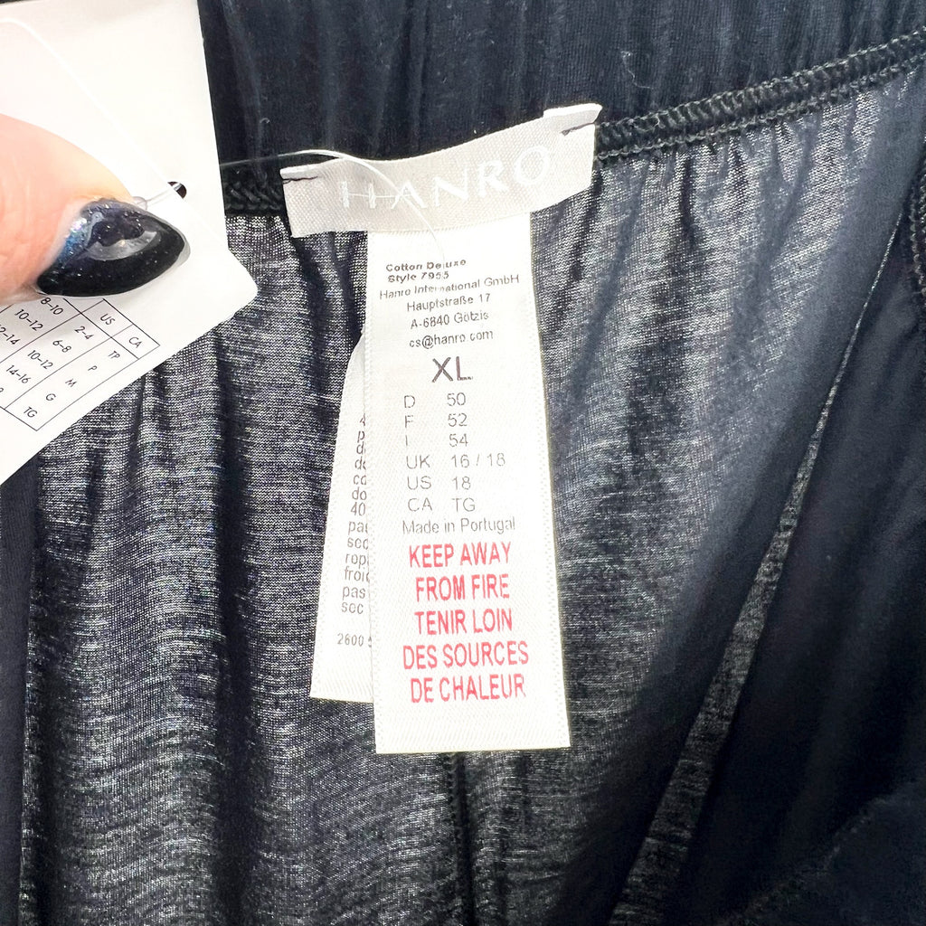 HANRO Women's Cotton Deluxe Lounge Pants XL Black Drawstring 100% Cotton NWT