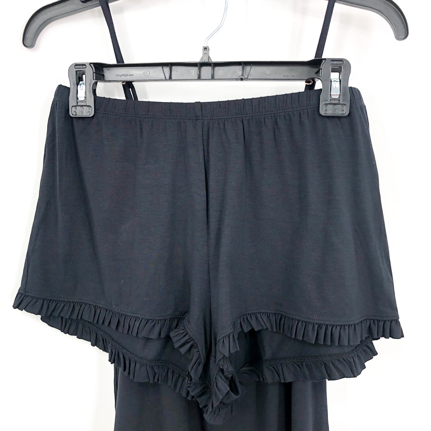 EBERJEY Gisele Ruffle Cami Shortie Short Pajama Set Small Black TENCEL Modal NWT