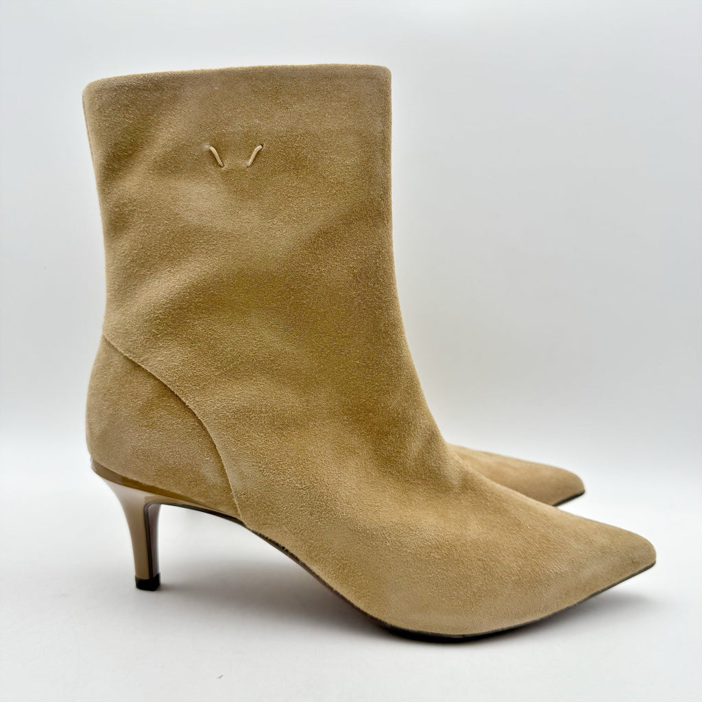 Franco Sarto Womens Anna Heel Ankle Bootie Size 8 M EU 38.5 Taupe Tan Suede NIB