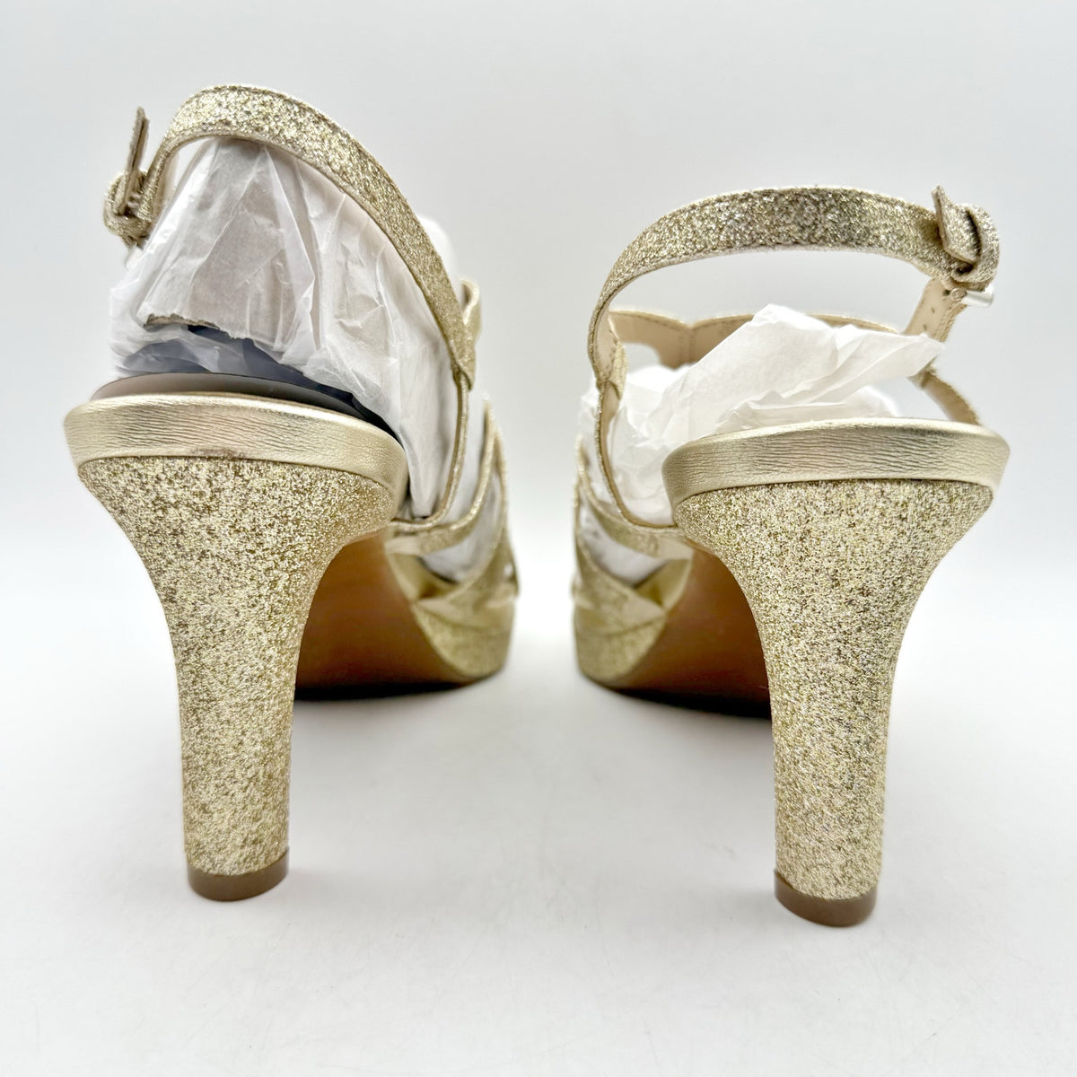 Naturalizer Womens Baylor Heeled Sandals US 9.5 Wide EU 40.5 Gold Glitter NIB