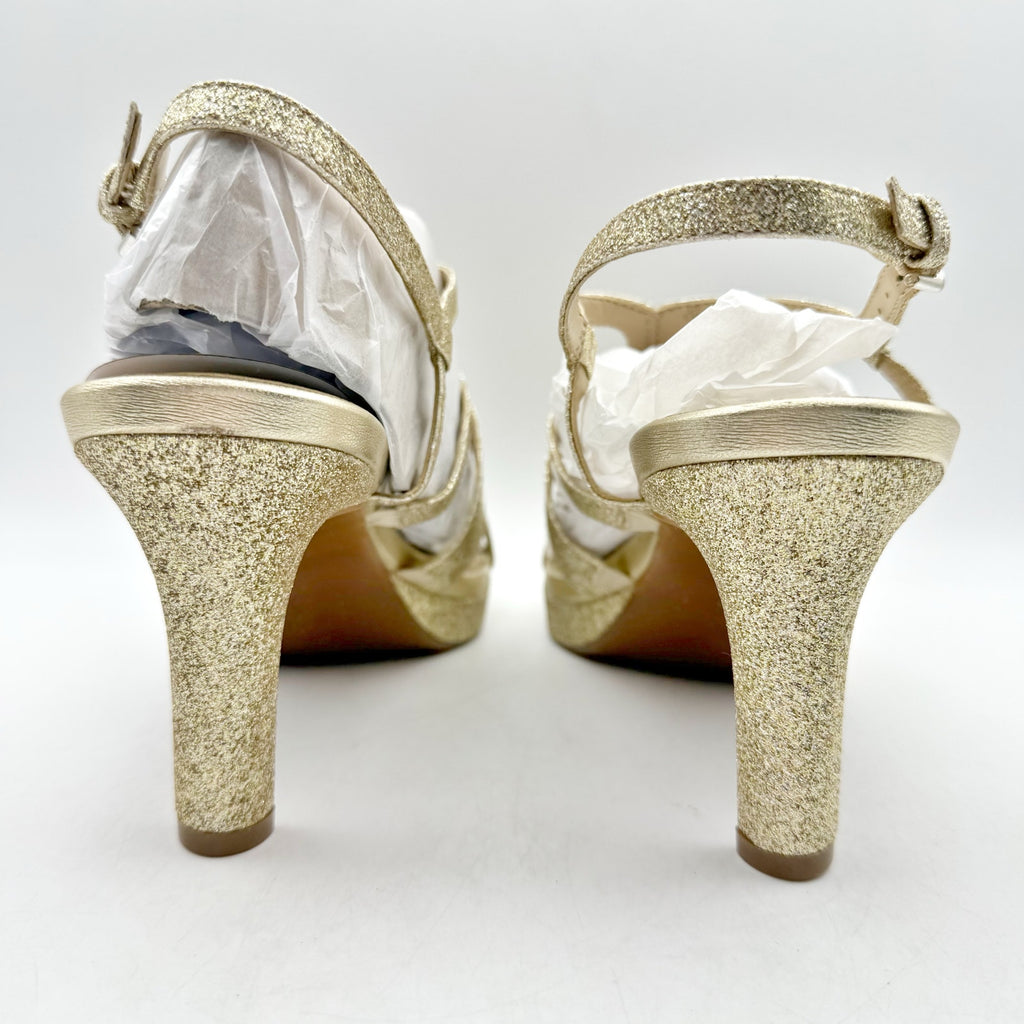 Naturalizer Womens Baylor Heeled Sandals US 9.5 Wide EU 40.5 Gold Glitter NIB