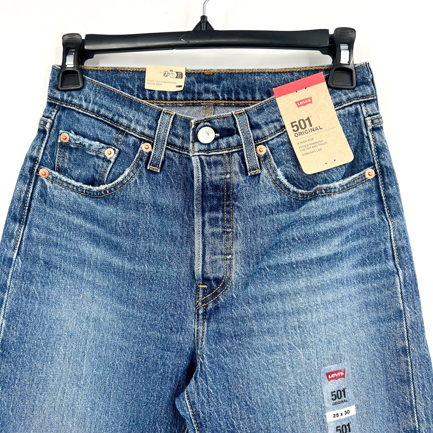 LEVI'S Women's 501 High Rise Straight Leg Jeans 25x30 Medium Blue NWT