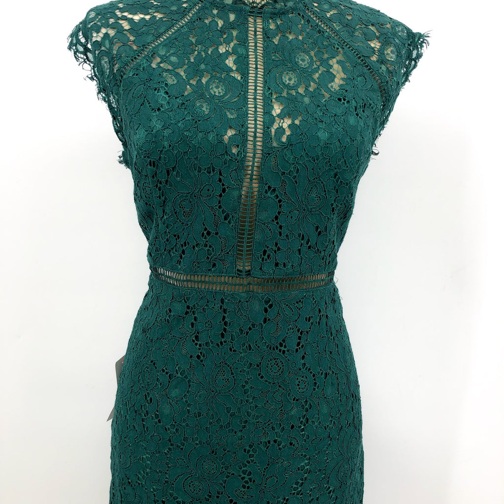 BARDOT Women's Lace Panel Dress Size 8 Large Forest Green Sleeveless NWT