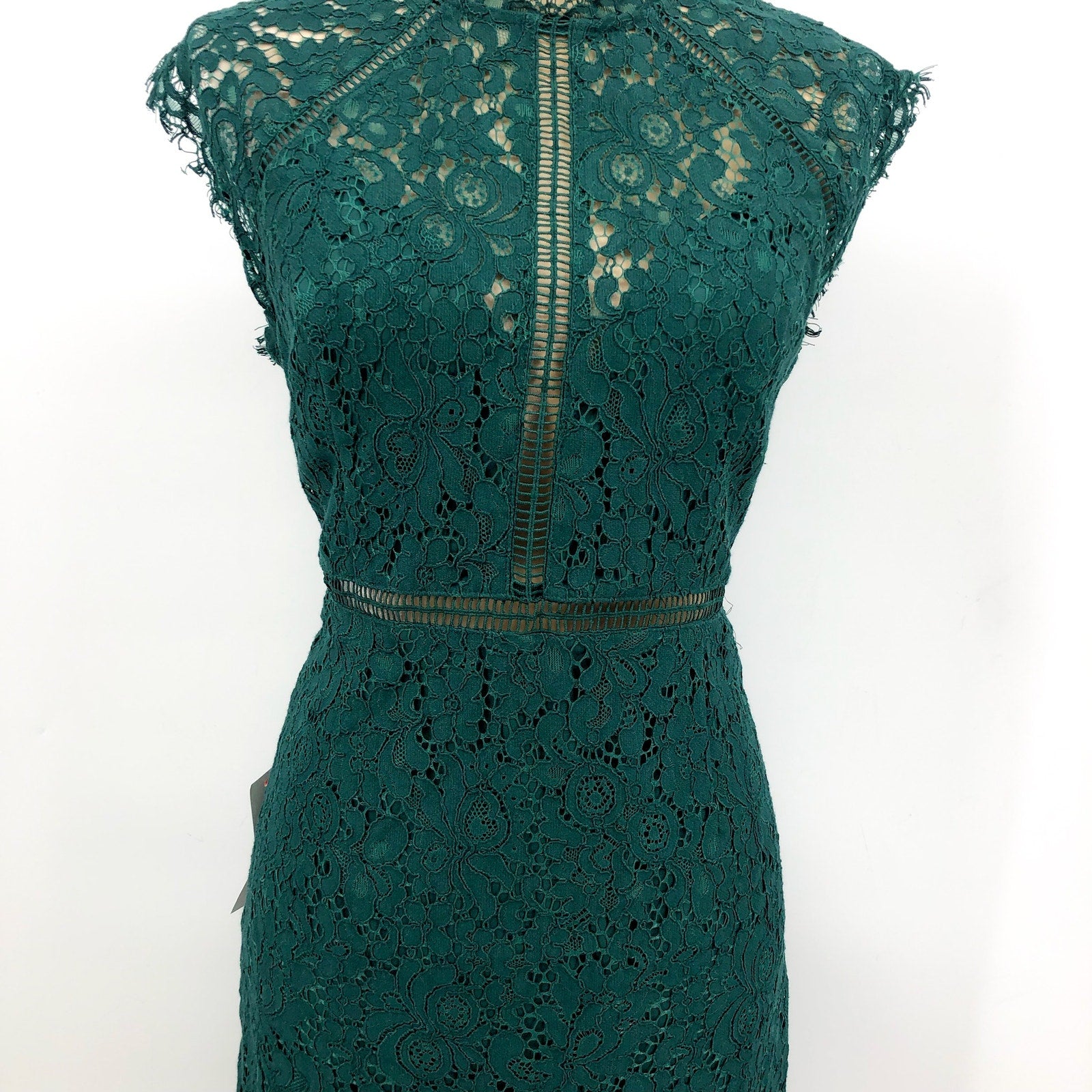 BARDOT Women's Lace Panel Dress Size 8 Large Forest Green Sleeveless NWT
