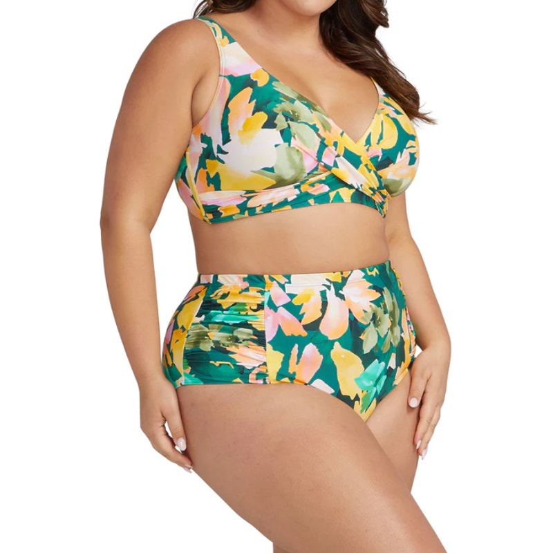 ARTESANDS Les Nabis Botticelli High Waist Bikini Bottom 16 Green Floral Swim NWT