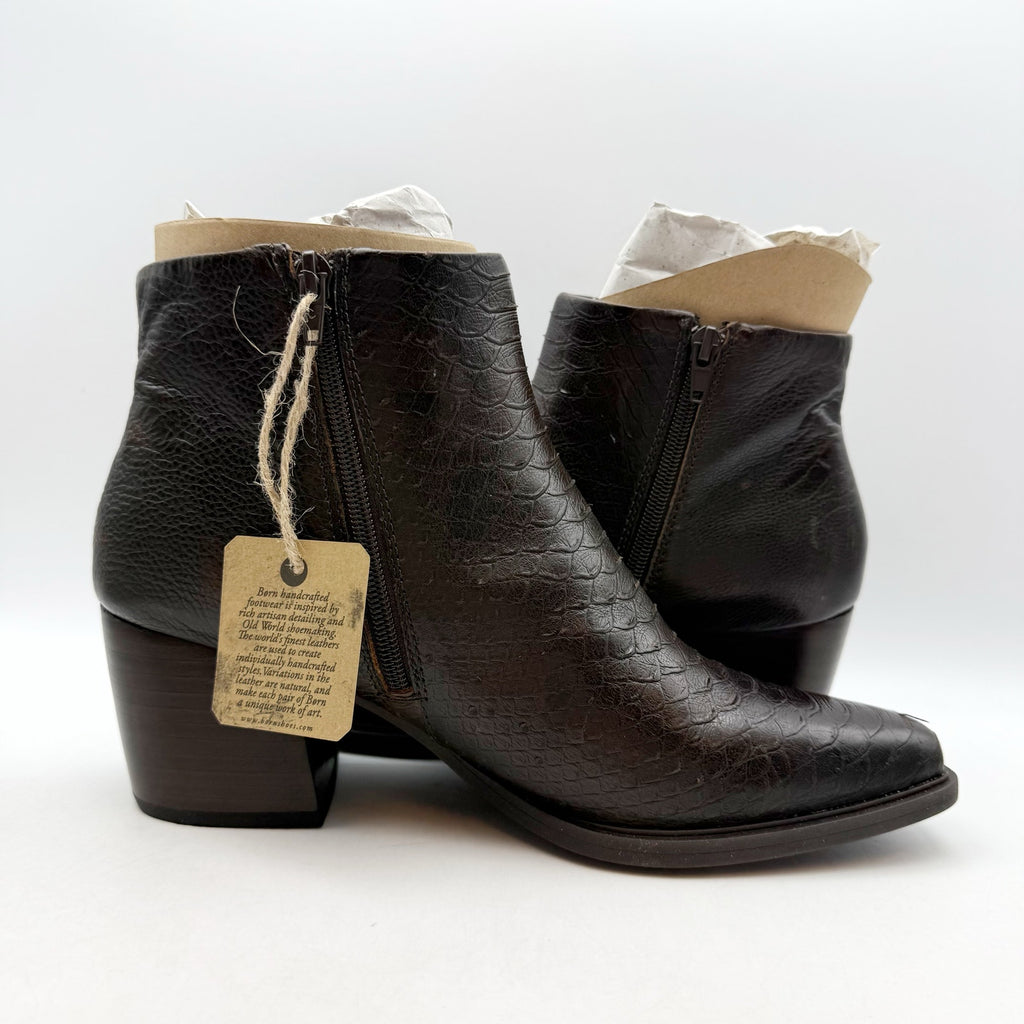 BORN Womens Aiken Ankle Booties Size 11 M EU 41.5 Brown Snake Leather Boots NIB