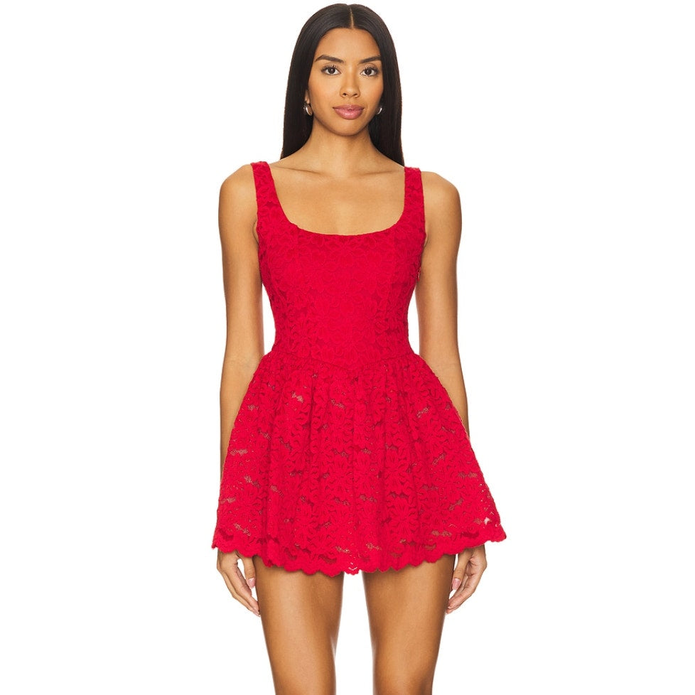 SHOW ME YOUR MUMU Ricci Lace Skort Dress Medium Radiant Red Sleeveless NWT