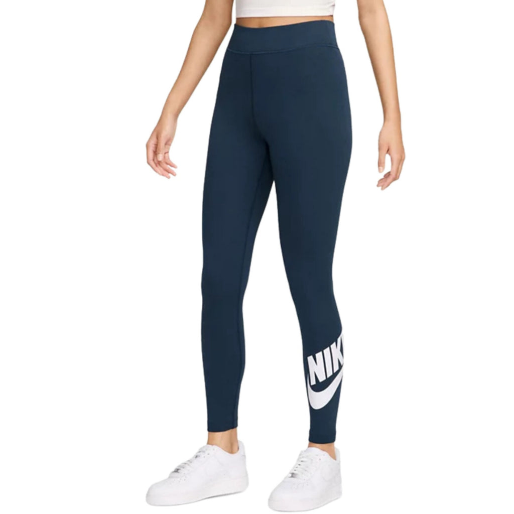 Nike Womens Logo Full Length Leggings XS Navy Blue Athletic High-Waisted NWT