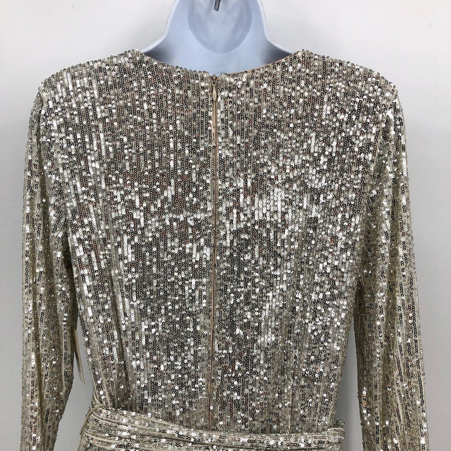 ELIZA J Women's Long Sleeve Sequin Wrap Jumpsuit Size 10 Ivory/White V Neck NWT