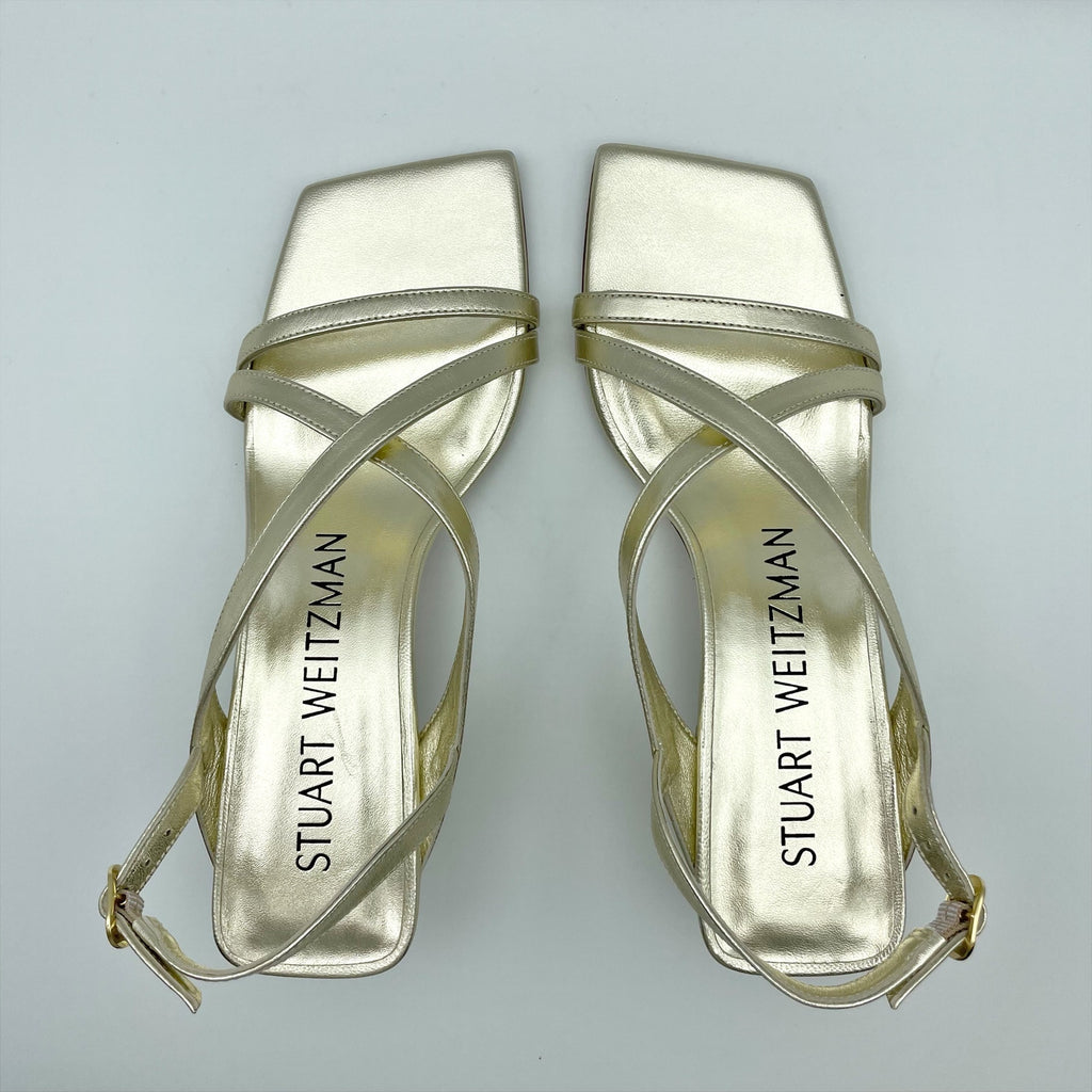 Stuart Weitzman Womens Oasis 50 Heeled Sandals US 5.5 B Gold Leather NIB