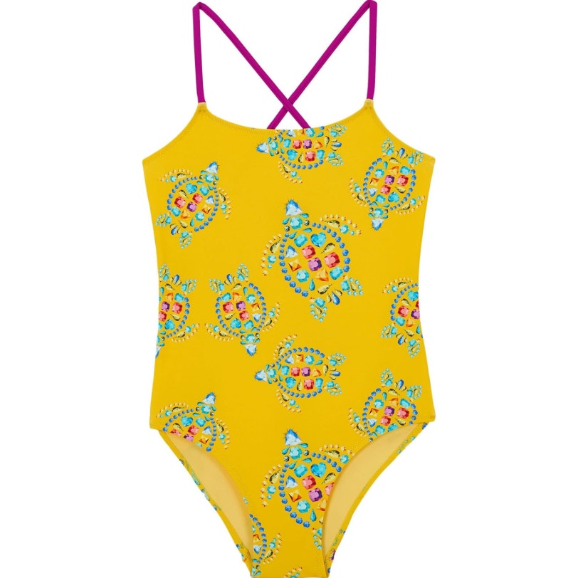VILEBREQUIN Girl's Vendome Turtle Gim One Piece 10ANS Yellow Cross Back NWT
