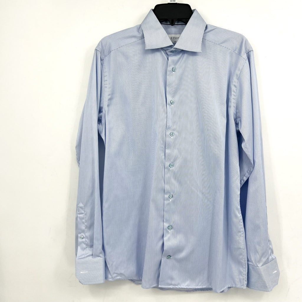 ETON Men's Slim Fit Poplin Thin Stripe Dress Shirt Size 39/15.5 Blue White NWOT