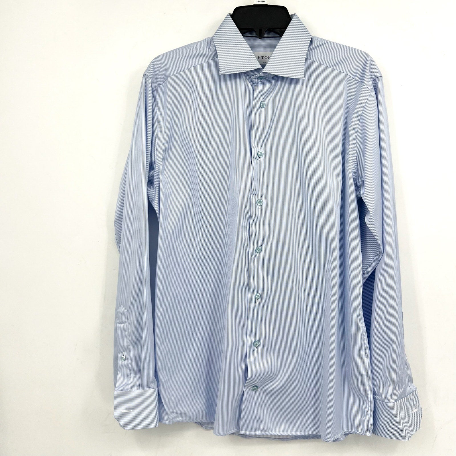 ETON Men's Slim Fit Poplin Thin Stripe Dress Shirt Size 39/15.5 Blue White NWOT