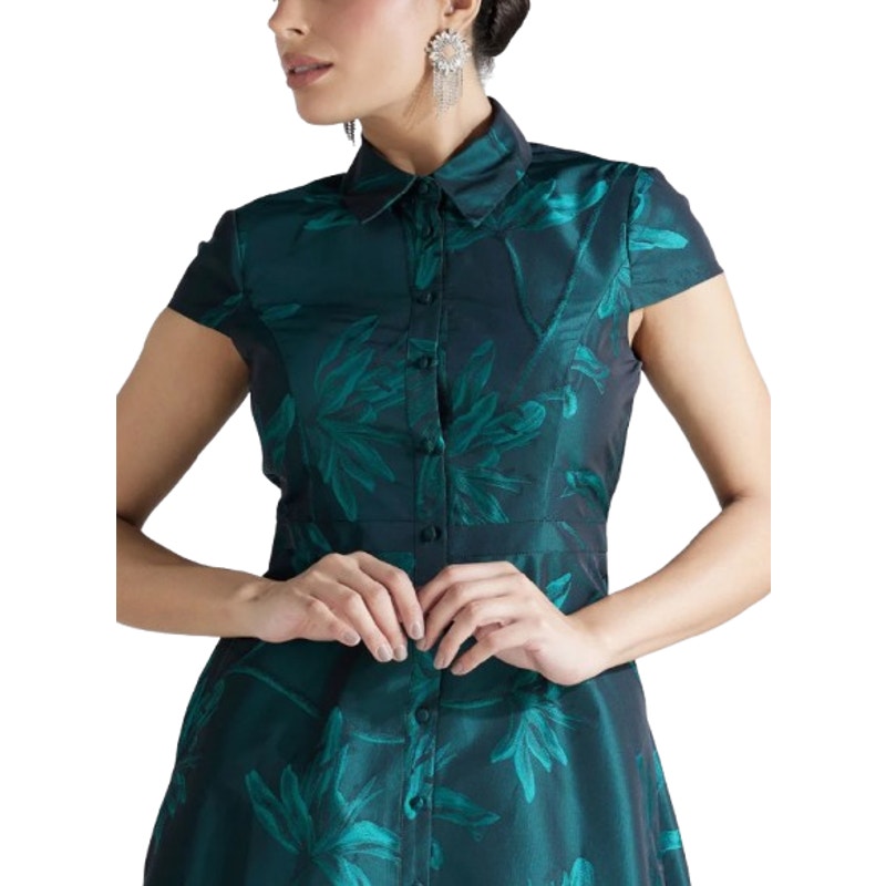 AIDAN BY AIDAN MATTOX Floral Jacquard Midi Dress Size 2 Green Cap Sleeve NWT