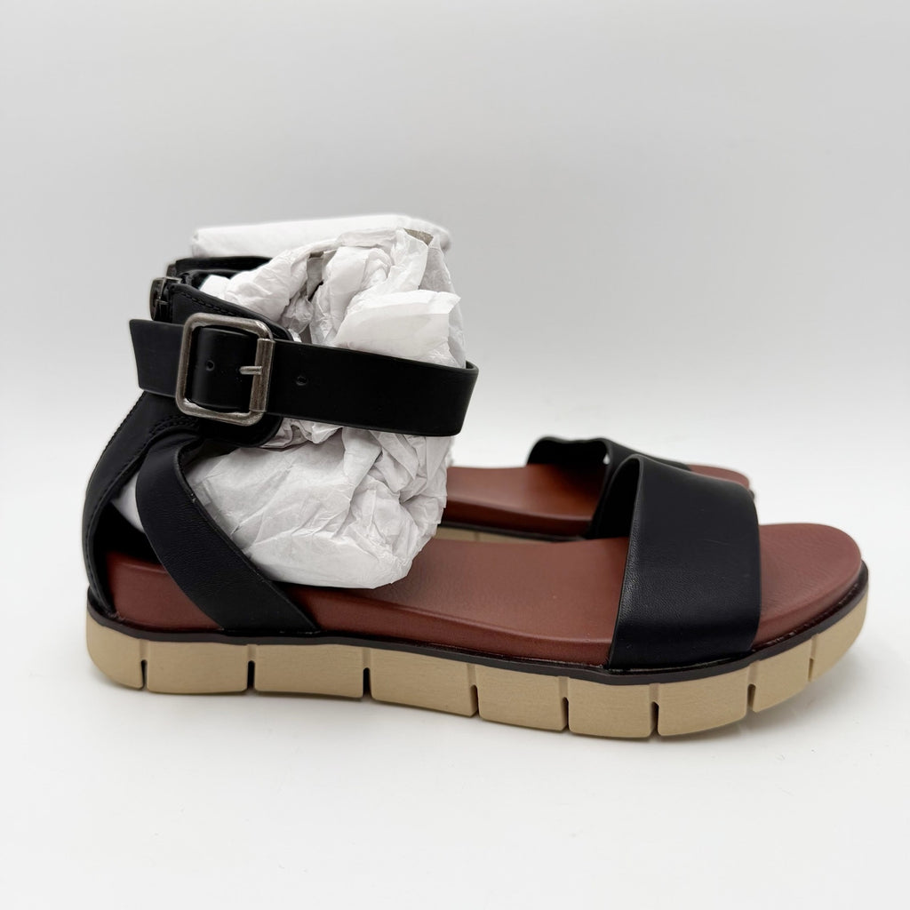 MIA Womens Emilia Sandals Size 6 Black Vegan Leather Flat Platform NWOB
