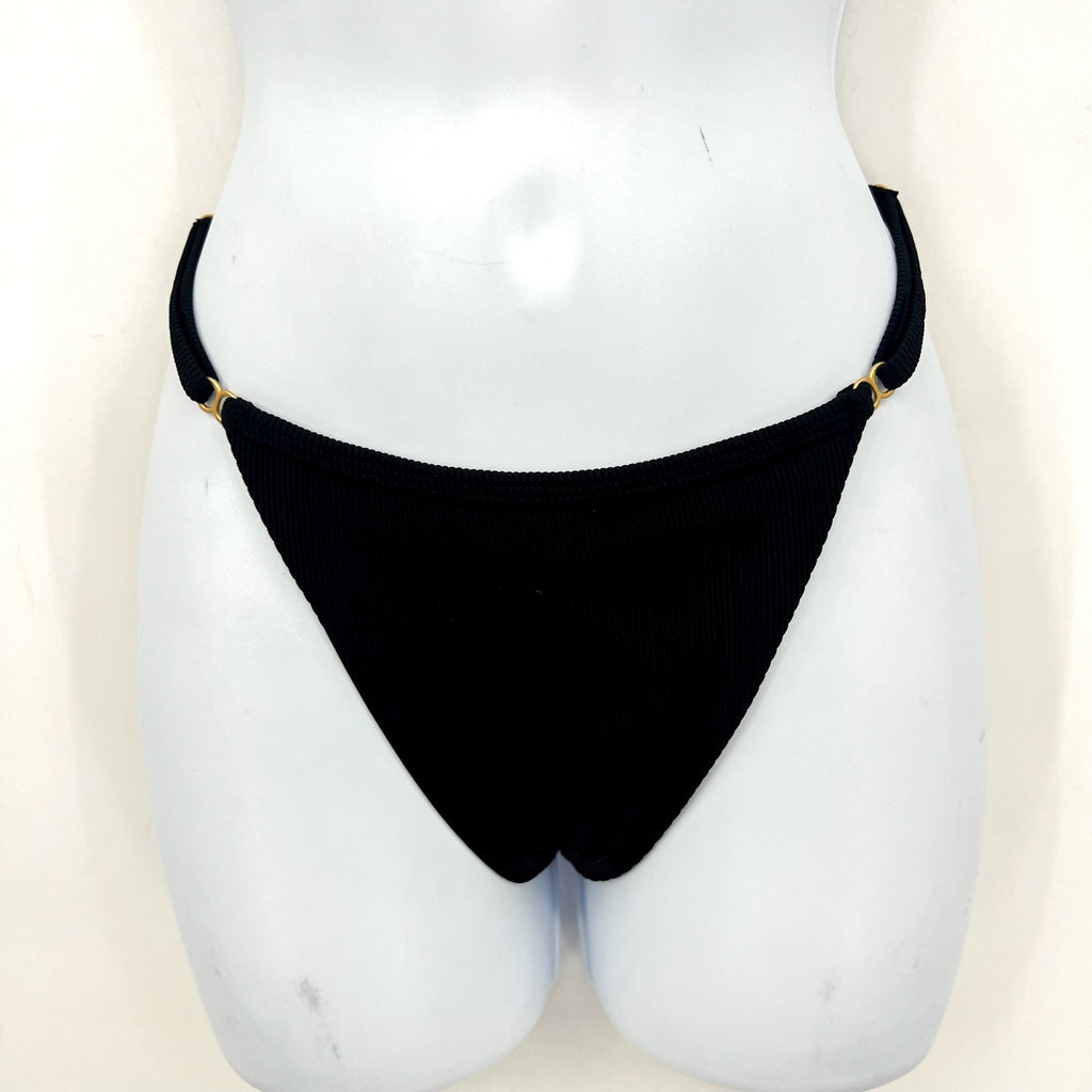 LSPACE Women's Remi Bikini Bottom Medium Black Ribbed Knit Adjustable NWT