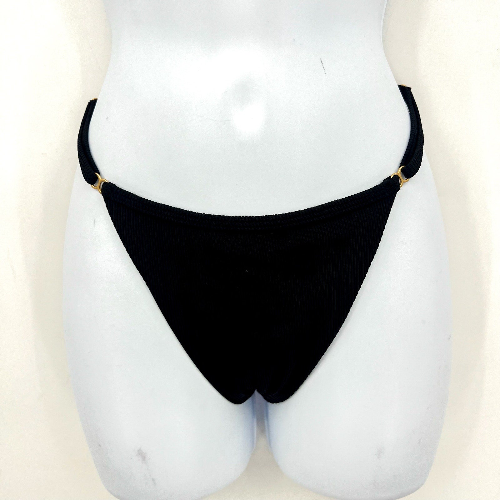 LSPACE Women's Remi Bikini Bottom Medium Black Ribbed Knit Adjustable NWT