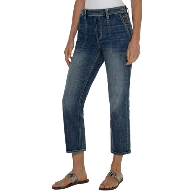 LIVERPOOL Womens Easy Utility Jeans Size 27 US 4 Blue Macbride Side Button NWT
