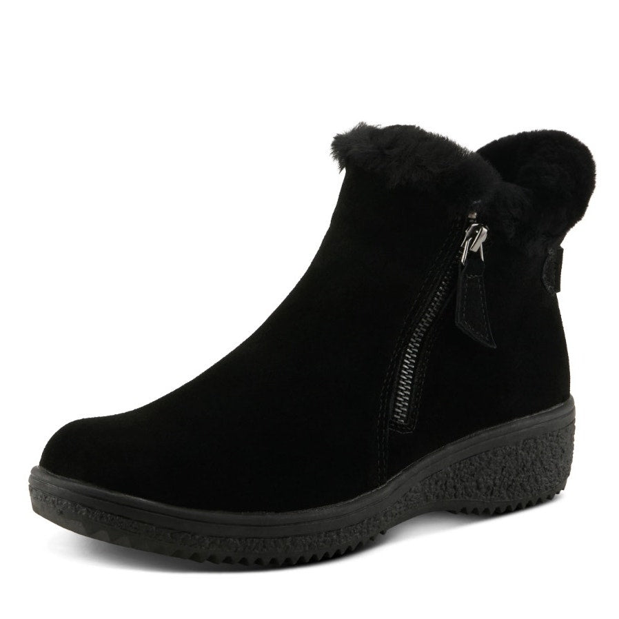 Spring Step Women Republic Ankle Boot US 6.5-7 EU 37 Black Suede WP Faux Fur NIB