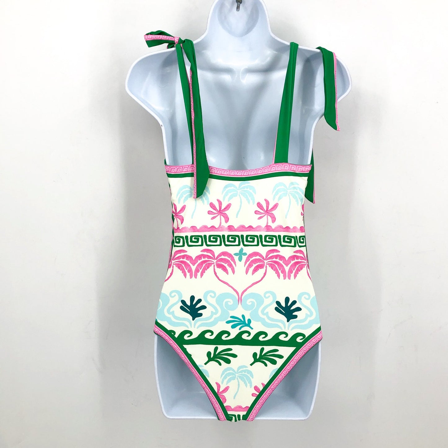 BEACH RIOT Women Shona One Piece Swimsuit Medium White Tropical Palm Tie NWT