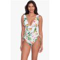LAUREN RALPH LAUREN Plunge One Piece Swimsuit Size 12 White Tropical Floral NWT