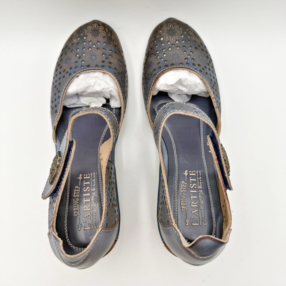 L'Artiste Womens Americana Sandals EU 41 US 9.5-10 Navy Blue Leather NIB