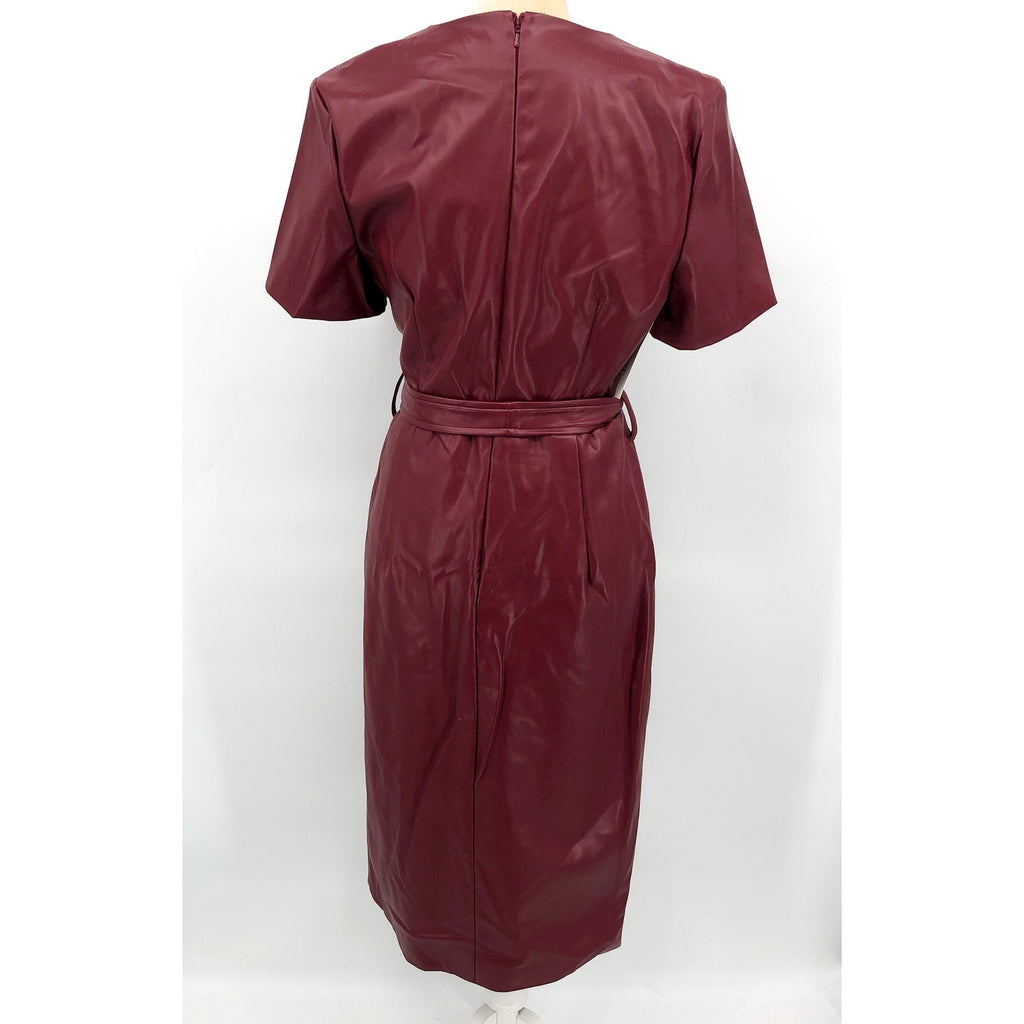 BARDOT Womens Wrap Midi Dress Large US 8 Red Burgundy Vegan Leather NWT