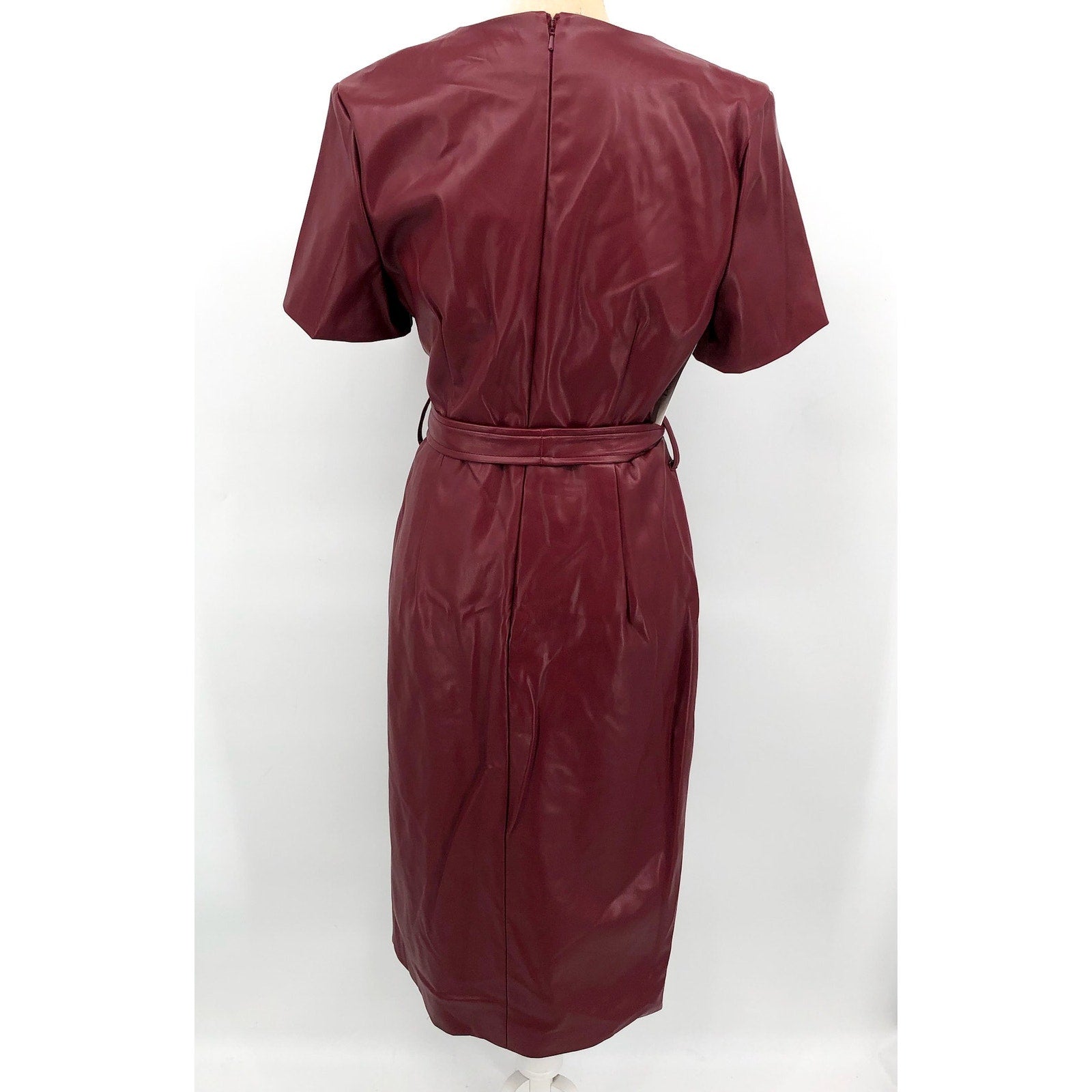 BARDOT Womens Wrap Midi Dress Large US 8 Red Burgundy Vegan Leather NWT