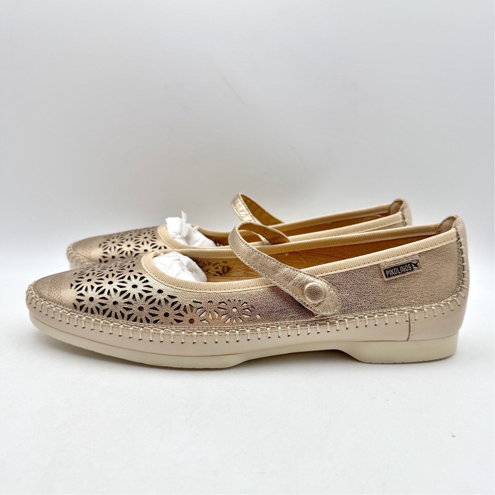 Pikolinos Womens Aguilas Ballet Flats EU 40 US 10 Champagne Gold Leather NWOB