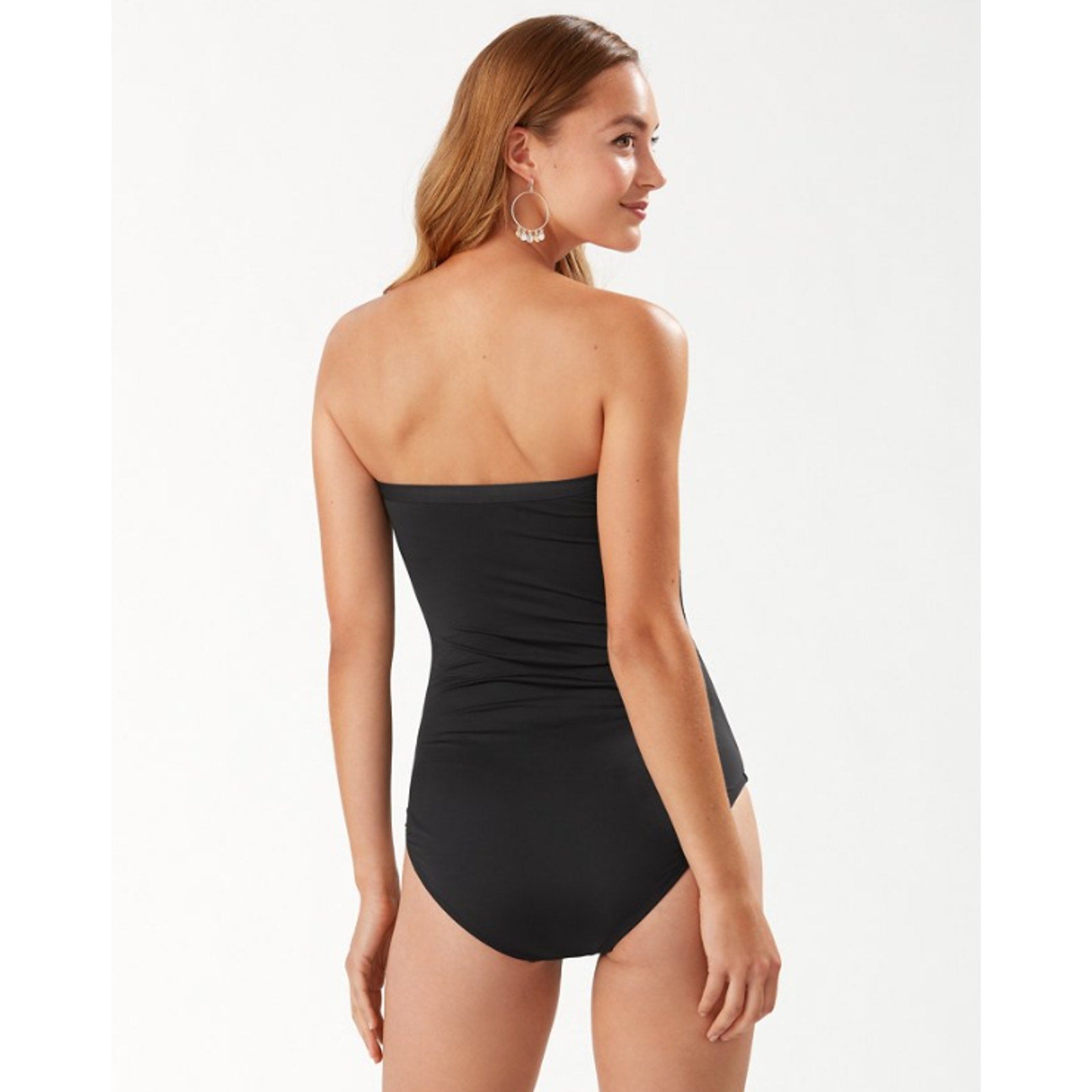 TOMMY BAHAMA Pearl Bandeau One-Piece Swimsuit Size 4 Black Shirred NWT