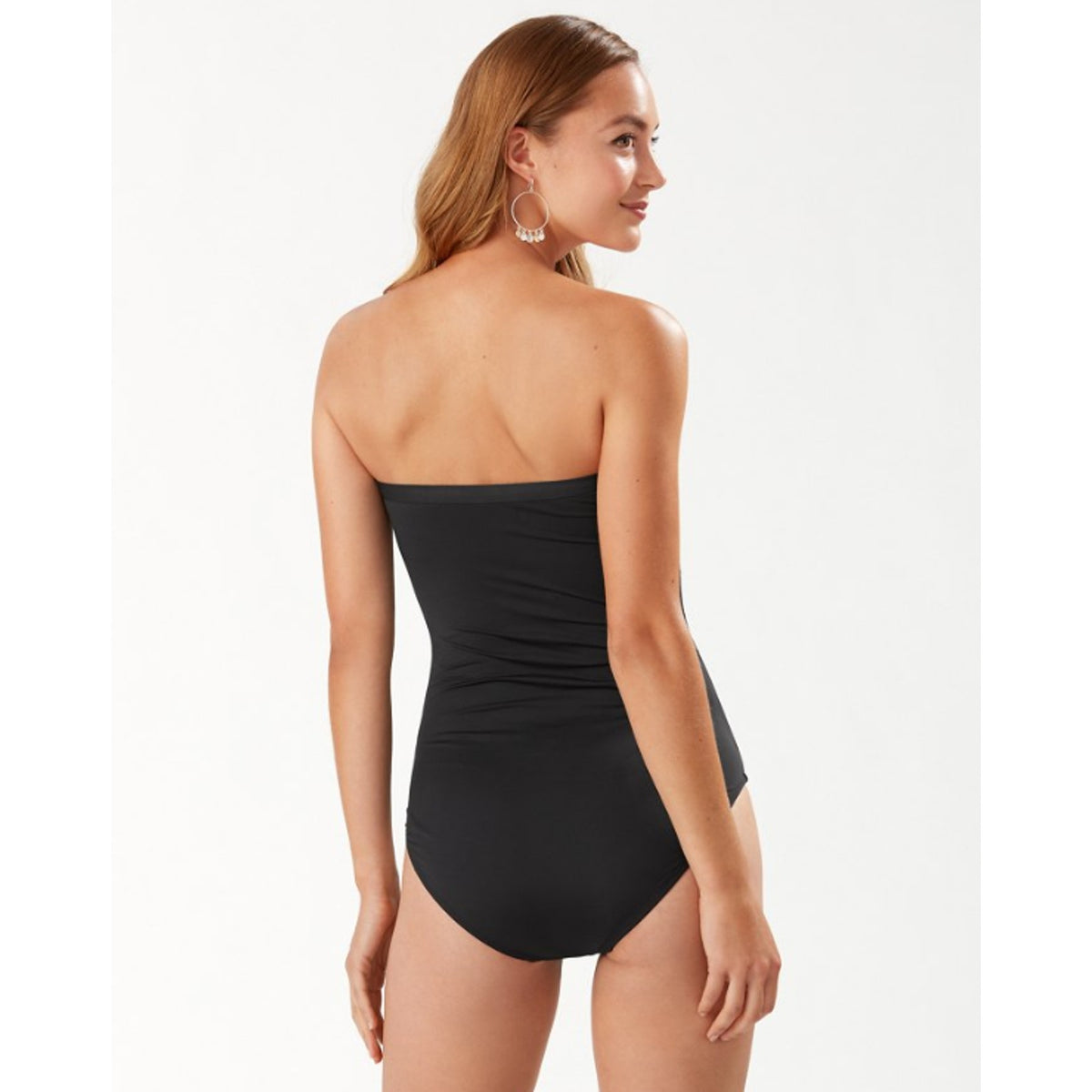 TOMMY BAHAMA Pearl Bandeau One-Piece Swimsuit Size 4 Black Shirred NWT