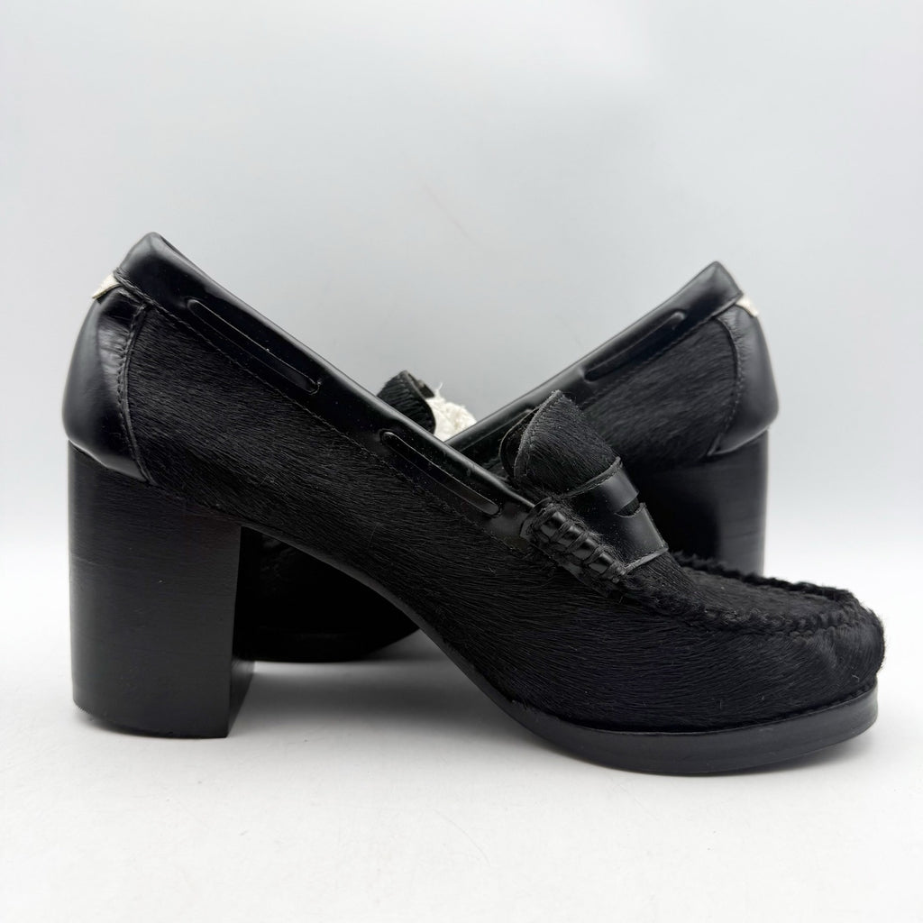 RE/DONE + Weejuns Womens Heeled Loafers US 9 M Black Calf Hair Leather NWOB