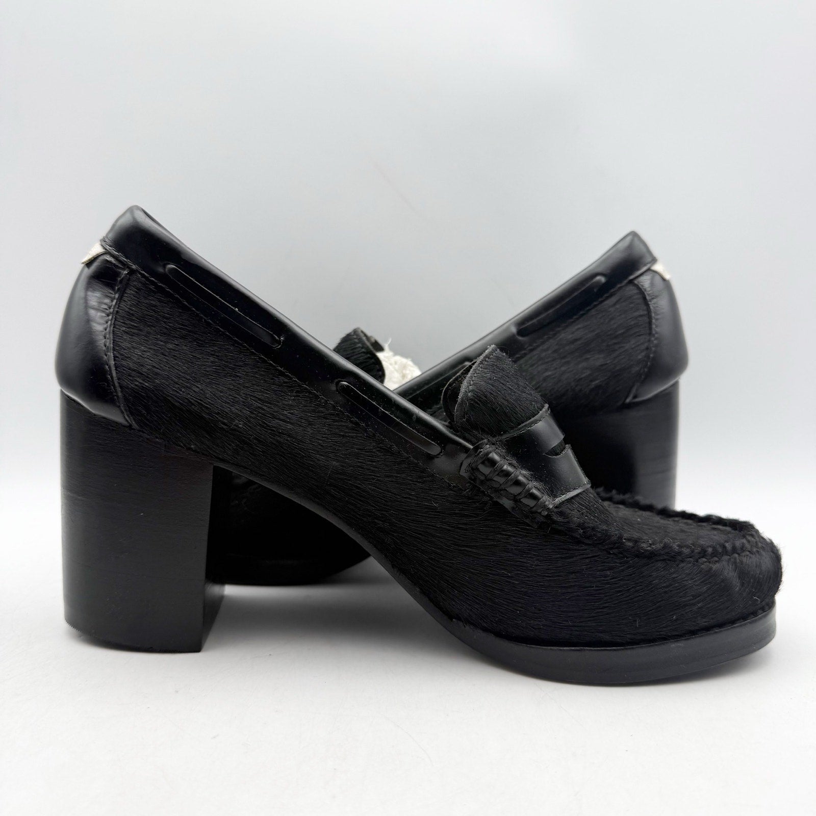 RE/DONE + Weejuns Womens Heeled Loafers US 9 M Black Calf Hair Leather NWOB