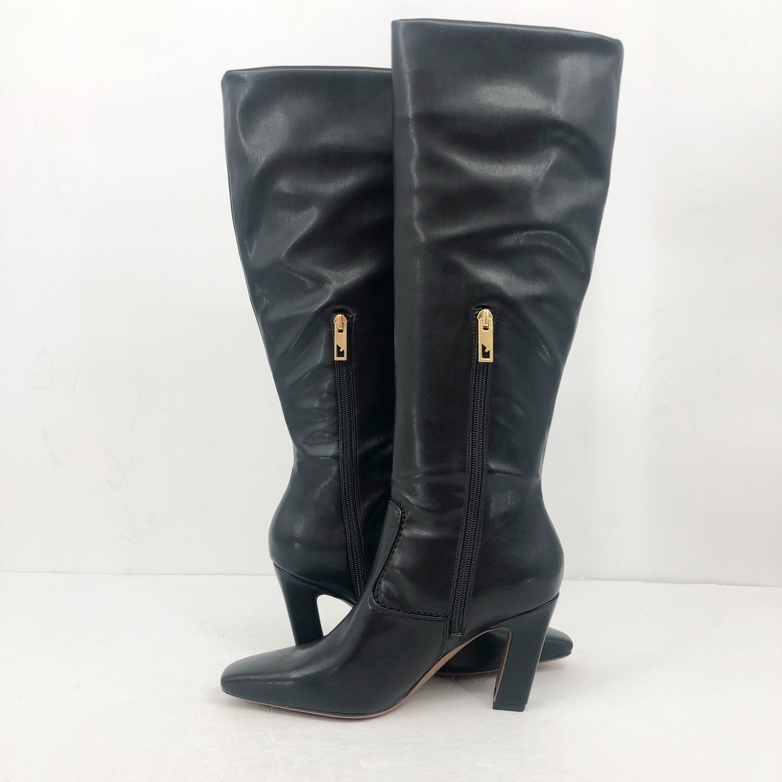 Franco Sarto Womens Bowman Knee High Boots US 7.5 Wide Black Faux Leather NIB